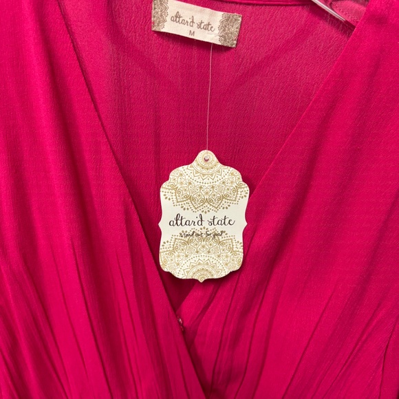 Altard State Mini Ruffled Tiered Long Sleeve Smocked Waist in Fuschia, Medium - Picture 7 of 7